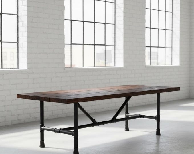 Rustic Wood & Pipe Table, Rustic Pipe Trestle Table, Farmhouse Table Dining Table, Industrial Dining Table, Urban Wood Table, Harvest Table
