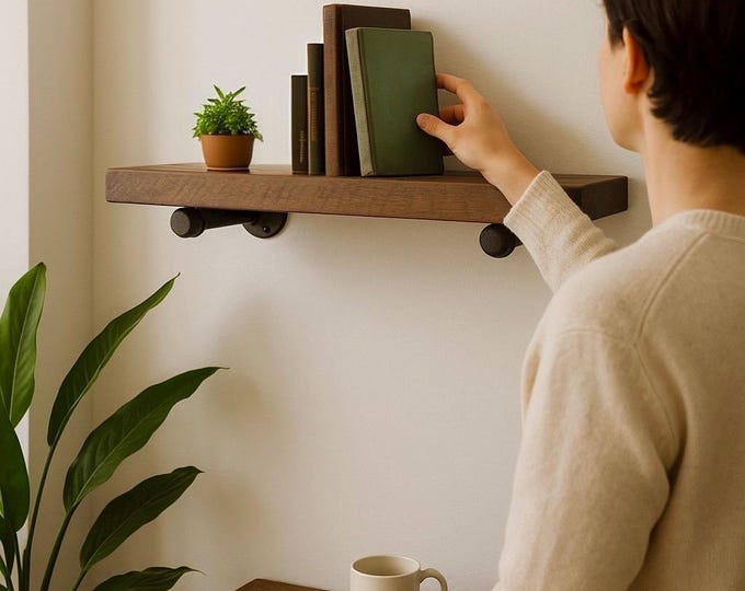 Pipe Shelf. Wall Shelf. Floating Shelf. Rustic Wall Shelf. Industrial Wood Shelf. Farmhouse Shelf. Kitchen Shelf. Solid Wood. FREE SHIPPING!