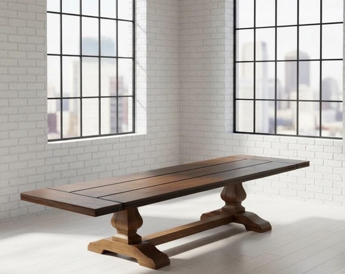 LONG PEDESTAL TABLE | Large Table | Double Pedestal Table | Farmhouse Table | Harvest Table | Dining Table | Handcrafted Solid Wood Table
