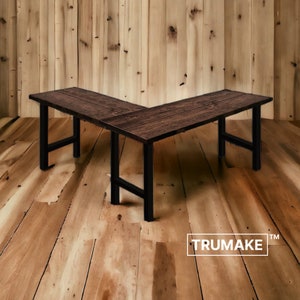 TRUMAKE L-Shaped DESK, Wood Steel Rustic Desk, Home Office Desk, Computer Desk, Corner Desk, Farmhouse Desks, Modern Industrial Desks