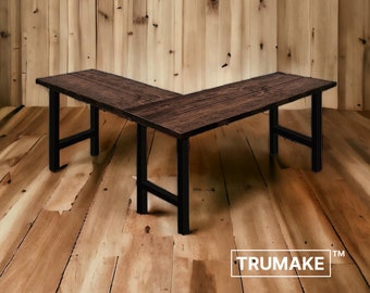 TRUMAKE L-Shaped DESK, Wood Steel Rustic Desk, Home Office Desk, Computer Desk, Corner Desk, Farmhouse Desks, Modern Industrial Desks