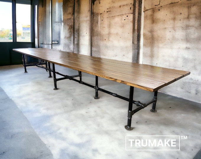 Large Conference Table Rustic Wood and Pipe Table, Industrial Style Table Urban Wood Table, Table Harvest Table Farmhouse Table