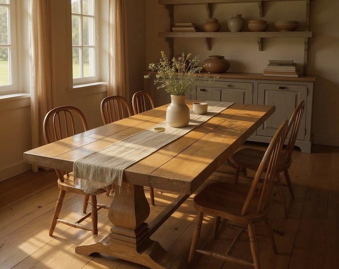 Handcrafted Rustic Wood Pedestal Dining Table: Solid Plank Top