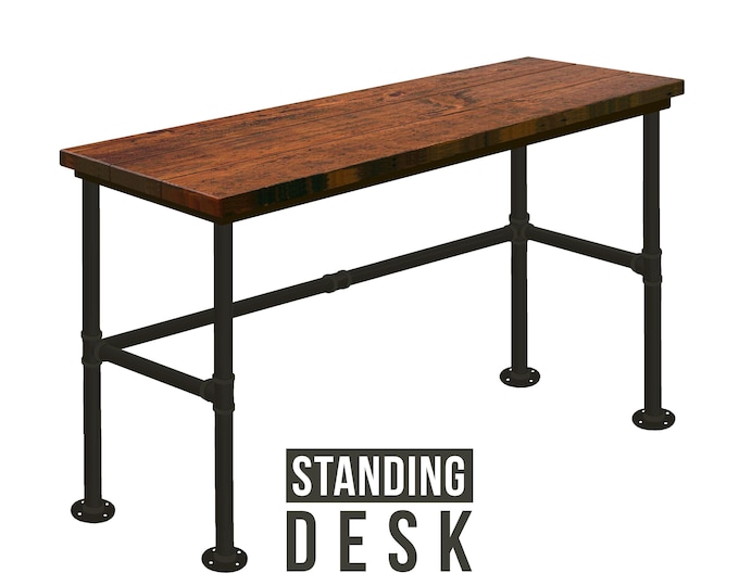 FREE SHIPPING! 42" Tall Standing Desk, Industrial Style Desk, Rustic Wood and Pipe Desk Urban Wood Desk Steam Punk Desk Office Computer Desk