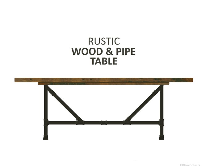 Rustic Wood & Pipe Table, Rustic Pipe Trestle Table, Farmhouse Table Dining Table, Industrial Dining Table, Urban Wood Table, Harvest Table