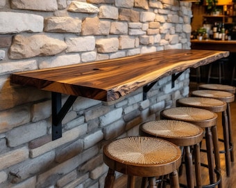 Live Edge Walnut Floating Wall Mounted Counter Bar Table Desk | Handmade Solid Wood | Customizable Sizes!
