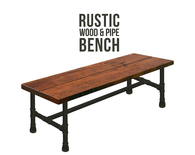 Farmhouse Bench, Rustic Wood & Pipe Bench, Industrial Bench, Urban Wood Bench, Rustic Bench, Harvest Bench, Bench Seating, Wooden Bench