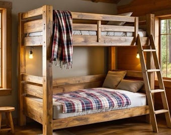 Rustic Wood Bunk Bed Frame | Farmhouse Bed Frame | Handcrafted Solid Wood Bed Frames Many sizes Full/Twin/Queen | Made in USA Free Shipping!