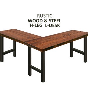 H-Leg L Shape Desk, Rustic Wood & Steel Desk, Industrial Desk, Desk, Urban Wood Desk Work Station Desk Office Desk Computer Desk