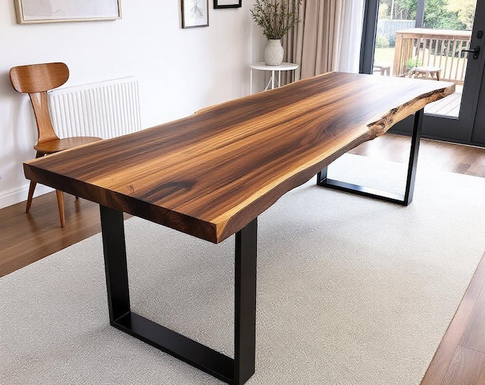 Live Edge Walnut Table | Handcrafted Thick Solid Wood Rustic Dining Table | Harvest Dining Table | Kitchen Farm Table