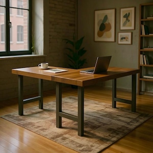 TRUMAKE L-Shaped DESK, Wood Steel Rustic Desk, Home Office Desk, Computer Desk, Corner Desk, Farmhouse Desks, Modern Industrial Desks
