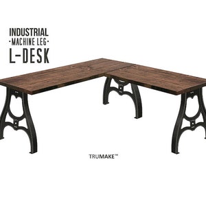 MACHINE LEG L-DESK, Industrial Style Wood Steel L-Shaped Desk, Home Office Desk, Rustic Corner Desk, Modern Desk, Repurposed Computer Desk
