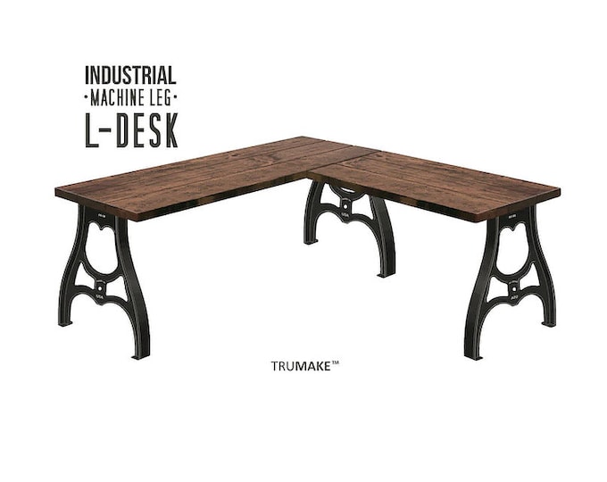 MACHINE LEG L-DESK, Industrial Style Wood Steel L-Shaped Desk, Home Office Desk, Rustic Corner Desk, Modern Desk, Urban Desk, Computer Desk