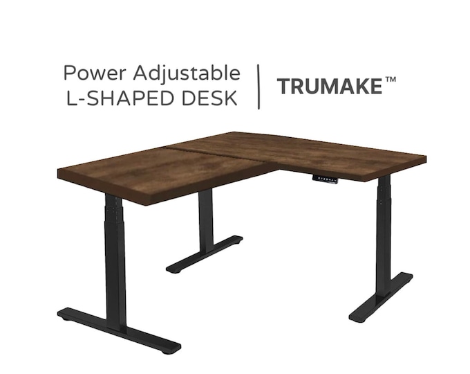Adjustable Height L-Shaped Desk Sit or Stand Solid Smooth Butcherblock Wood Desk Corner Desk | Office Gift | L-Desk Handmade L-Shaped Desk