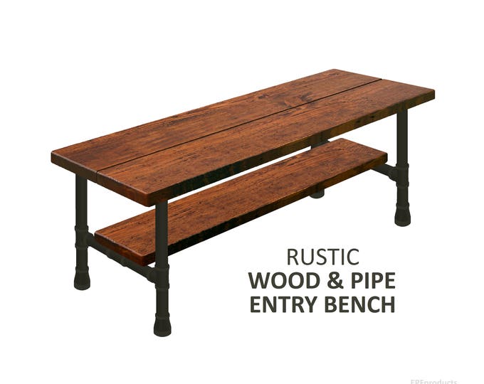 Entry Bench, Rustic Wood & Pipe Entry Bench, Industrial Bench, Urban Wood Bench, Rustic Bench, Shoe Bench, Rustic Pipe Bench, Wooden Bench