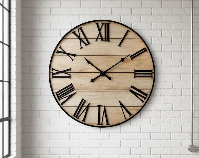 Large Rustic Wood Wall Clock 33" - Handcrafted Industrial Decor