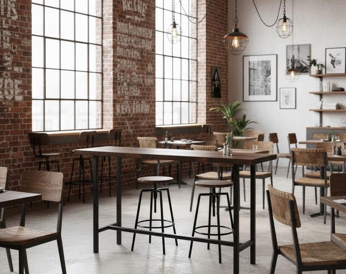 Handcrafted Rustic Bar Table: Solid Wood & Steel Pub Table