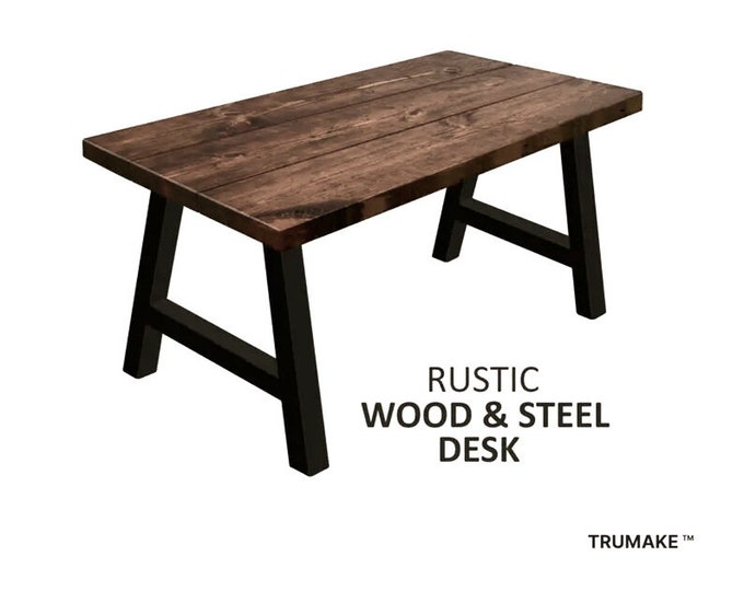 Computer Desk with A-Frame Legs, Industrial Style Desk, Chic Rustic Wood and Steel Desk, Urban Wood Drafting Desk Modern Desk Sawhorse Leg