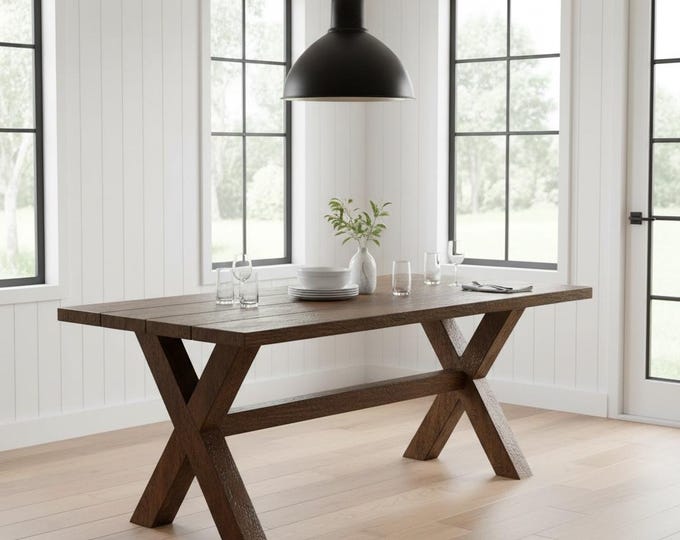 FARMHOUSE TABLE, X-Leg Style Table, Wood Dining Table with X Legs, X-Leg Style Rustic Table, Modern Farmhouse Chic Tables, Free Shipping