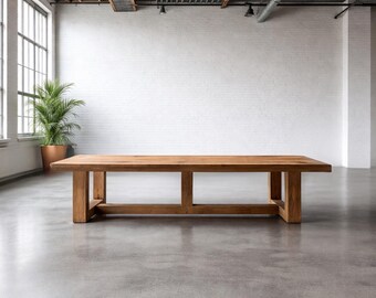 HANDCRAFTED WOOD TABLE | Thick Wood Rustic Dining Table | Harvest Dining Table | Rugged Wood Table Heavy Table | Kitchen Farm Table |