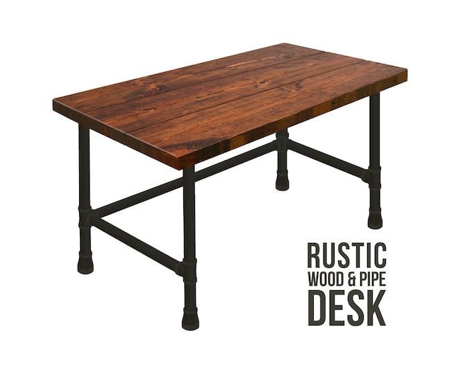 Rustic Wood Desk Pipe Desk, Industrial Pipe Desk, Harvest Desk, Industrial Chic Style Desk, Solid Wood Desk, Urban Wood Desk Office Desk