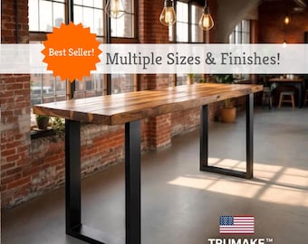 Rustic Solid Wood & Steel Bar Table - Industrial Pub Table