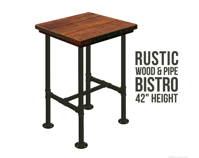 Bistro Table (42"Tall Bar Height), Bar Table, Rustic Wood & Pipe Bistro Table, Urban Wood Table, Pub Table, Square Bar Table