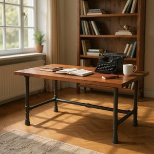 Industrial Style Pipe Desk, Urban Loft Desk, Handcrafted Solid Wood Desk, Rustic Wood and Pipe Desk, Heavy Desk, Office Desk Computer Desk