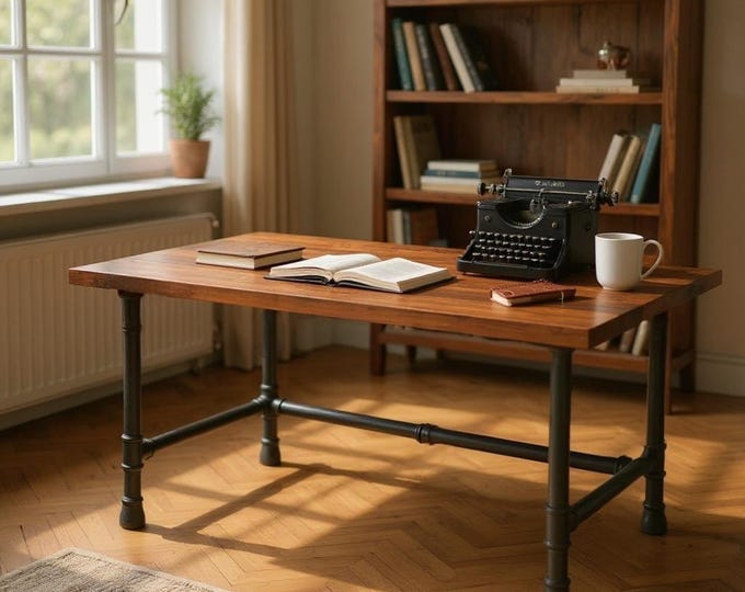 Industrial Style Pipe Desk, Urban Loft Desk, Handcrafted Solid Wood Desk, Rustic Wood and Pipe Desk, Heavy Desk, Office Desk Computer Desk