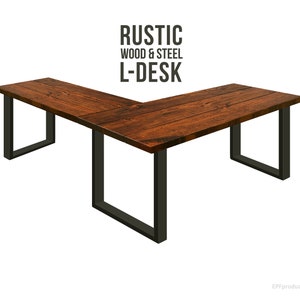 L Shaped Desk Modern Square Leg, Rustic Wood & Steel Desk, Industrial Style Desk, Solid Wood Desk, Farmhouse Desk Office Desk Computer Desk