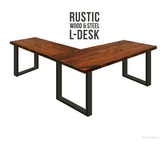 Rustic Wood Desk Urban Wood Desk L-Desk L Shaped Desk Industrial Style Pipe and Wood Computer Desk Corner Desk Office Work Station Desk