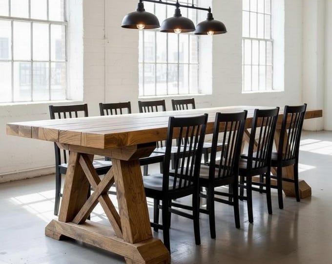 HANDCRAFTED WOOD TABLE | Thick Wood Rustic Dining Table | Harvest Dining Table | Rugged Wood Table Heavy Table | Kitchen Farm Table |