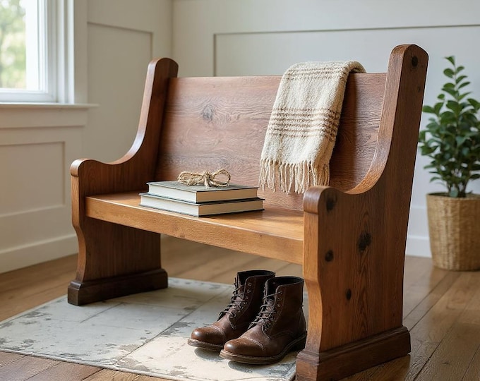 Church Pew Bench | Solid Rustic Wood Farmhouse Bench | Entry Bench Seating | Foyer Bench | Custom Handcrafted in the USA | Free Shipping!