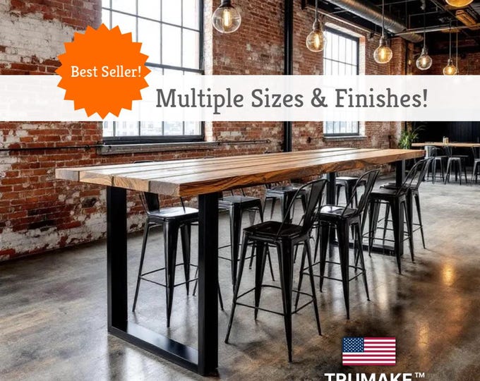 Rustic Solid Wood Bar Table: Industrial Steel Pub Table