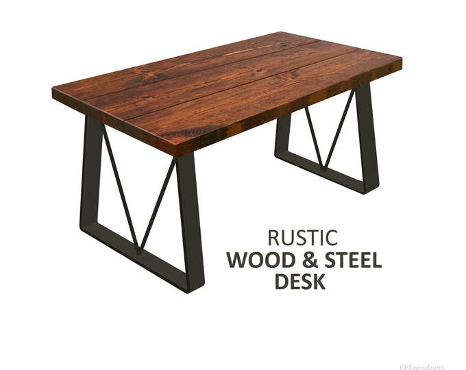 Modern Industrial Style Desk with V-Trapezoid Legs, Chic Rustic Wood and Steel Desk, Urban Wood Desk, Tapered Leg Desk, Computer Desk