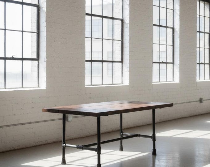Industrial Modern Table, Rustic Wood & Pipe Table, Trestle Table, Urban Wood Table, Dining Table, Gathering Table, Pipe Table, Harvest Table