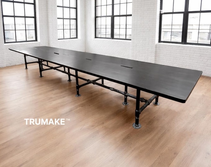TRUMAKE Industrial Style Conference Table | Stunning Wood and Modern Industrial Steel Pipe Table | Custom Large Boardroom Office Table | USA