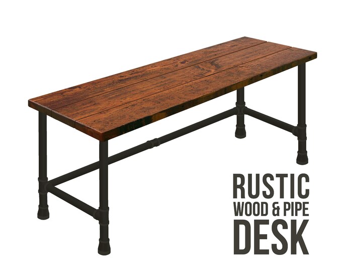 Home Office Pipe Desk, Urban Loft Desk, Industrial Style, Solid Wood Desk, Rustic Wood and Pipe Desk, Heavy Desk, Office Desk Computer Desk