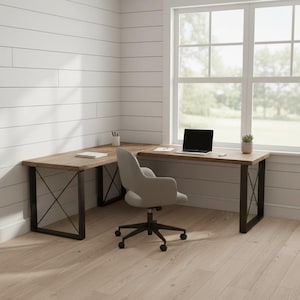 RUSTIC WOOD L-DESK, Wood and Steel L-Shaped Desk, Corner Desk, Home Office Desk, Computer Dresk, Farmhouse Desks, Modern Industrial Desks