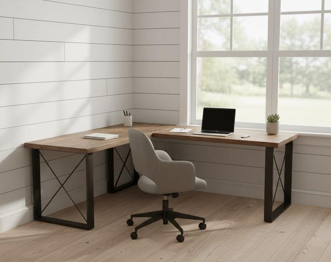 RUSTIC WOOD L-DESK, Wood and Steel L-Shaped Desk, Corner Desk, Home Office Desk, Computer Dresk, Farmhouse Desks, Modern Industrial Desks