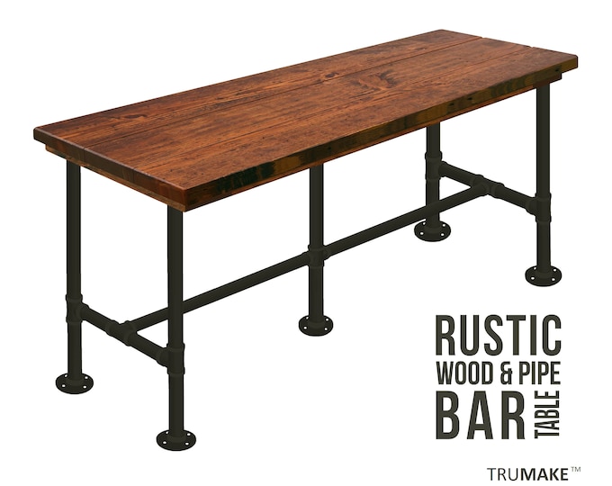 Bar Table Industrial Modern Style, 36" Tall Pub Table Counter Height Bar Tables, Sofa Bar Table, Thick Top Rustic Wood and Pipe Bar Table