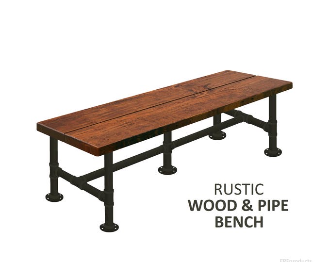 Industrial Bench, Rustic Wood & Pipe Bench, Long Bench, Urban Wood Bench, Rustic Bench, Harvest Bench, Bench Seating, Wooden Bench