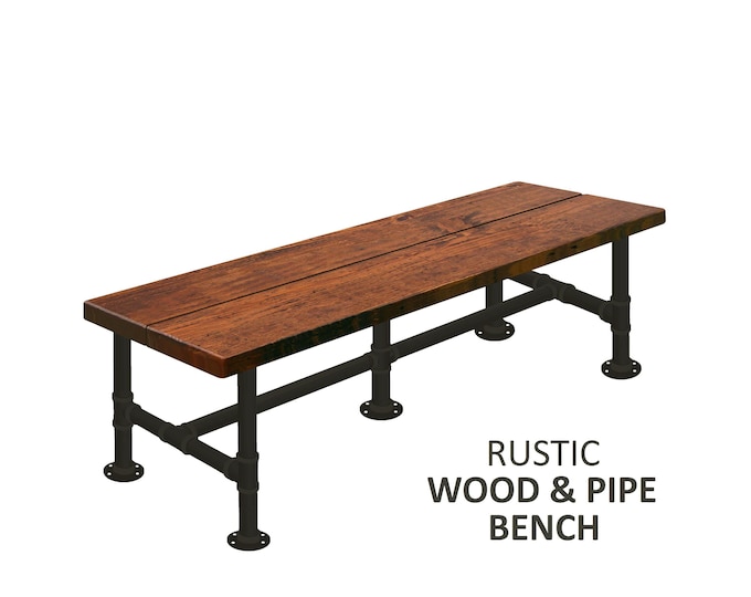 Rustic Bench | Solid Wood | Beautifully Handcrafted Industrial Pipe Leg Bench | Farmhouse Bench | Industrial Modern Bench