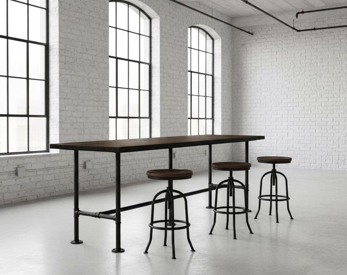 Bar Table 42" Tall Industrial Bar Table, Pub Table, Pipe Leg Table Industrial Chic Style Rustic Wood and Pipe Bar Table Urban Wood Bar Table