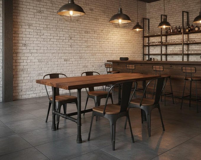 Pipe Table, Rustic Wood & Pipe Table, Industrial Dining Table, Urban Wood Table, Rustic Wood and Pipe Table, Harvest Table