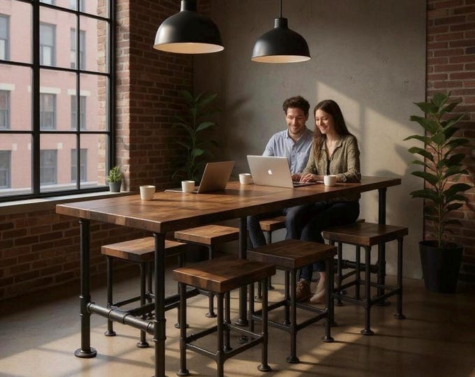 Rustic Bar Table and Stools Set: Industrial Wood & Steel Pub Table