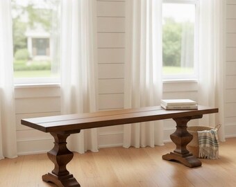 Pedestal Bench | Handcrafted Rustic Wood Pedestal Bench: Thick Solid Wood