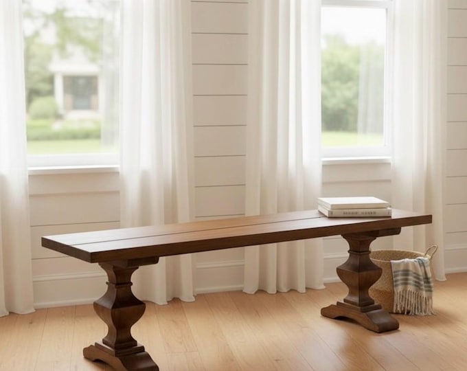 Pedestal Bench | Handcrafted Rustic Wood Pedestal Bench: Thick Solid Wood