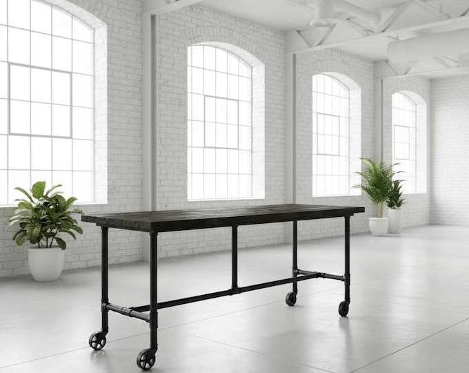 Mobile Counter Height Rolling Vintage Bar Table | Handcrafted Rustic Bar Table Restaruant Pub Industrial Bar Table with Caster Wheels