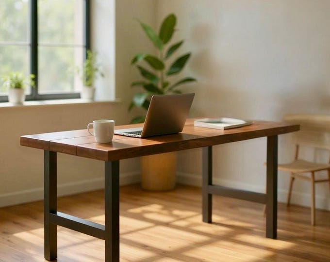 Industrial Desk with H-Legs, Industrial Style Desk, Chic Rustic Wood and Steel Desk, Urban Wood Desk, Modern Desk, Computer Desk
